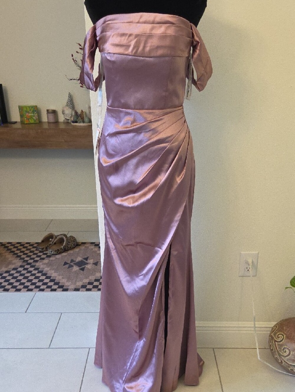 JJs House One-Shoulder Mauve Pink Satin Evening Gown. 0375 - Picture 2 of 11